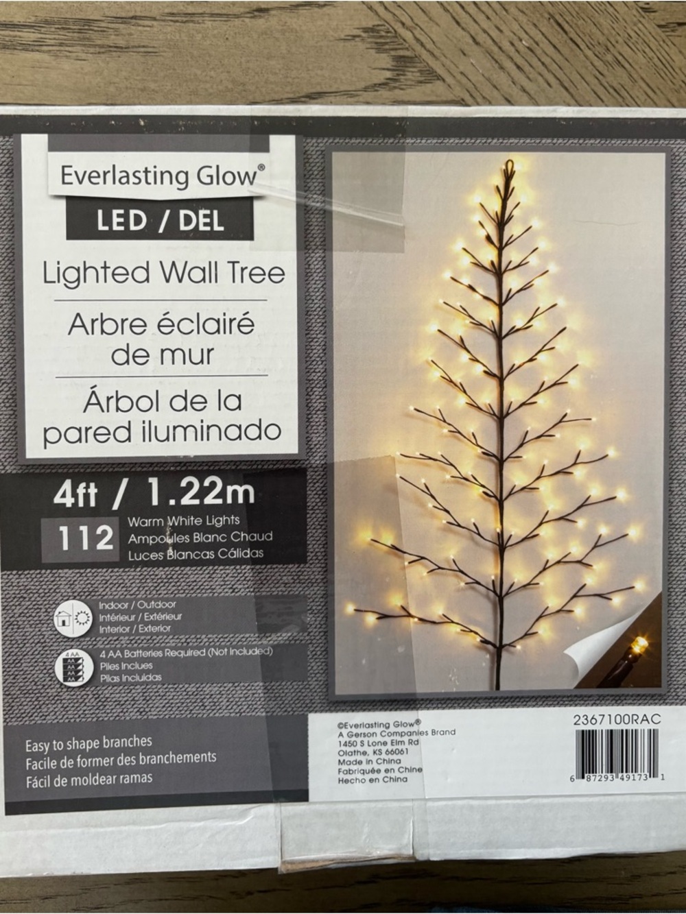 NEW LED Lighted Wall Tree 4FT – 112 Warm White Lights Indoor/Outdoor